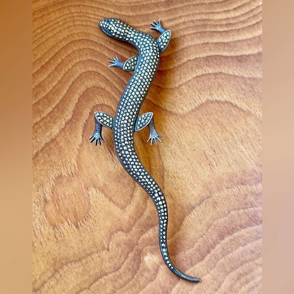 Vintage Salamander Lizard Brooch Pin Silver Tone Pave Rhinestone Statement